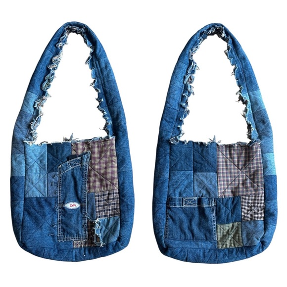 Upcycled Vintage Reversible Patchwork Denim Shoulder Bag Free People Vibes - Picture 1 of 9